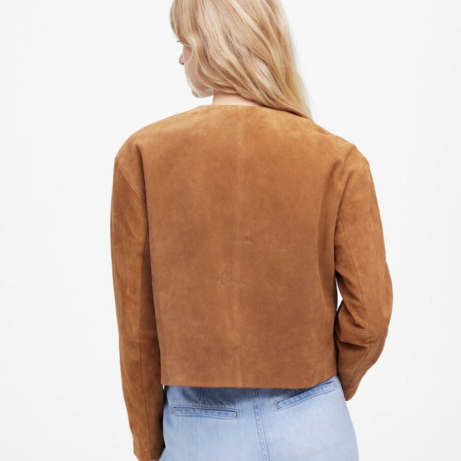 Nwt Madewell Crop Cardigan Jacket In Aged Cognac Suede L — image 3 of 5